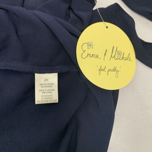 Emma‎ Michele Button Front Navy Blue Dress 2X Midi Waist Tie Stretch Office Work - Picture 9 of 10